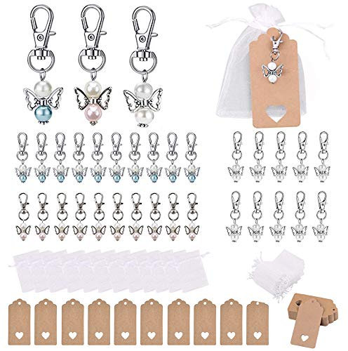 Zasiene Engelanhänger 30 Stück Set Gastgeschenke Kommunion Gastgeschenk Engel Anhänger Schlüsselanhänger Gastgeschenk Taufe Hochzeit Schutzengel mit Organza Säckchen + Kraftpapieranhänger