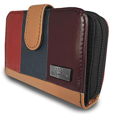 Quenchy London Ladies RFID Blocking Leather Purse - Multi Debit or Credit Card Spaces and Pockets with Zipped Closure - Zip Around Coins Section - (QL841QA)