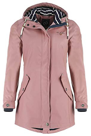 Dry Fashion Damen Regenmantel Kiel - Frauen Regenjacke Damen Jacke mit verstellbarer Kapuze Lang Winddicht Wasserdicht in Alt-Rosa Größe 38