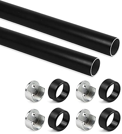 Emuca - Kit Tubo per Armadio Rotondo Ø28, 750mm, Verniciato Nero, Alluminio e Zama, Lotto di 2