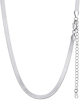 GOLDCHIC JEWELRY Mode Damen Flache Schlangenkette aus Edelstahl 5mm Breite Snake Kette Choker Schlichte Kette ohne Anhänger Punk Style Collier Halsband mit 46cm+9cm Kette in Silber