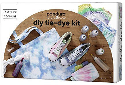 Panduro- Batikfarben Set, DIY 6 Farben für Kleidung Färben, T-Shirt und Textilfarbe, Kreativset für Erwachsene und Kinder, Batikfarben - 6 Flaschen mit Pigmentfarben