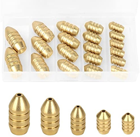 Realure 20 Pcs Brass Bullet Fishing Weights Sea Fishing Weights 5 Sizes Sinker Weights 1.8g 3.5g 5g 7g 10g Small Fishing Weight for Barrel, Beach, Carp, Shot, Sea Fishing Accessories