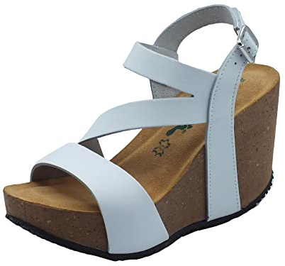 BioNatura 29A2008 Imb ByCast Bianco Sandalo per Donna con Zeppa Alta (Taglia 39)
