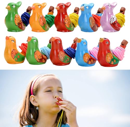 Tiuxiu Wasservogelpfeifen, 10 Stück Bunt Keramische Pfeife Mit Seil Vogelpfeife Kinder Set Wasser Füllbar Klang Von Klarem Kinder Party Favors Geschenke Zufällig Stil