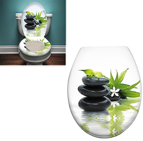 JOIEYOU Toilettensitz WC-Sitz aus Hartplastik Universal Toilettendeckel mit Absenkautomatik für alle handelsüblichen WC-Becken Steine