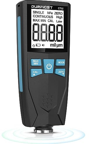Medidor Espesor Pintura Coche, DURFICST Medidor Espesor Pintura para Coches, con Calibración Digital Automática y Retención de Datos, Medidor de Espesor de Pintura, Detección Automática de Fe/NFe