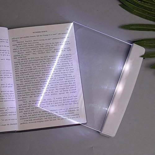 Iseuj Home Lampes plates pour livres à lire au lit la nuit - Lumière LED claire - Fonction marque-page - Lumière pour la lecture - Éclairage de panneau sans fil (Blanc)