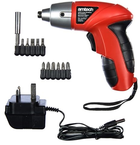 Amtech - Cordless Screwdriver, Electric Screwdriver for Daily Maintenance and Home DIY, Rechargeable Battery with Charging Lead, Lightweight and Portable, Easy to Use with Accessories Included (12pc)