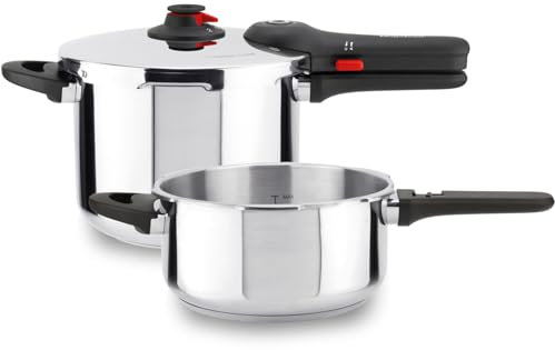 Magefesa EasyClick - Juego de Ollas Express Rápida 4 y 6 Litros, Acero Inoxidable 18/10, Todo Tipo de Cocinas, Inducción, 2 Modos de Presión