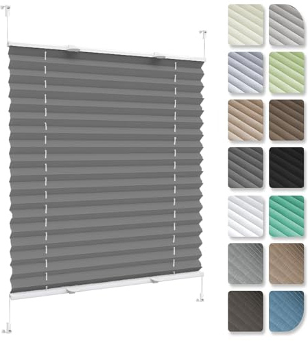 Tenda Plisse con Foratura Plissettata 42 x 205 cm, Protezione Solare in Tessuto, Tenda Plissettata Tenda Plissé, Tenda a Rullo Plissettata, per Finestre, Grigio