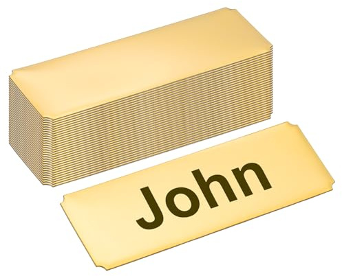 PATIKIL 3x1 Stainless Steel Laser Engraved Mount Metal Name Plate, 30 Pack Self Adhesive Sign Personalized Custom Blank Plate for DIY Laser Printing, Notched Corner Gold