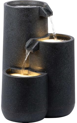 dobar® Fontana da giardino Brahma con illuminazione a LED – Fontana a 3 livelli in PE riciclato – cascata per la decorazione del giardino – 44 x 42 x 60,5 cm – antracite