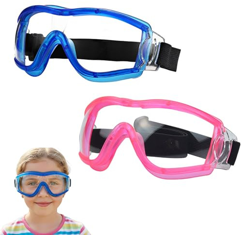 Gykutix Lot de 2 Lunettes De Protection pour Enfants, Anti-Buée Lunettes De Sécurité avec Sangle Réglable pour 5 à 12 Ans(Rose+Bleu)