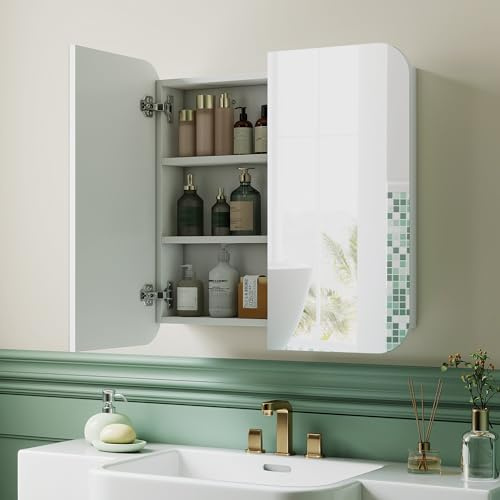 HOMCOM Armario de Baño con Espejo Armario de Pared 68x13x66 cm Blanco