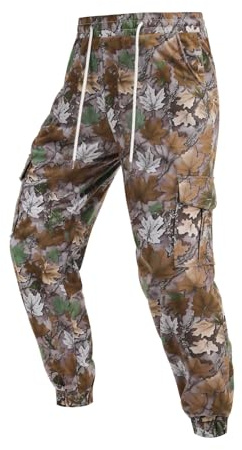 HAPNBCELE Men's Camo Trousers Sweatpants, Combat Camouflage Pants with Pocket for Outdoor Workwear Casual Clothes Slim Fit (Maple Leaf, M)