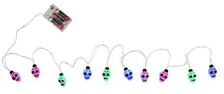 Mottoland 642198 - Totenkopf Lichterkette - bunt mit Farbwechsel, Halloween Deko