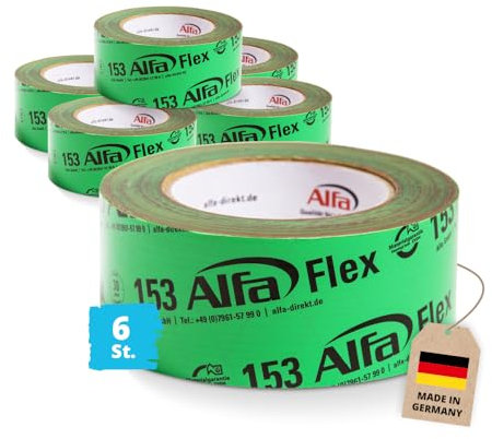 153 ALFA «Flex» - Ruban adhésif flexible haute performance, 6 pièces, 60 mm x 25 m (150 mètres) pour pare-vapeur, freins vapeur et membranes de toiture, ultra fixant et ultra flexible