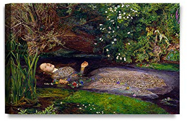 DECORARTS - Ophelia by John Everett Millai. Oil Painting Reproduction, Giclee Print on Canvas. Ready to Hang Wall Art for Home, Bedroom, Office Decor. 30x20