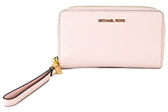 Michael Kors Jet Set Travel Large Flat Multifunction Phone Case Pebbled Leather Wallet/Wristlet in Powder Blush