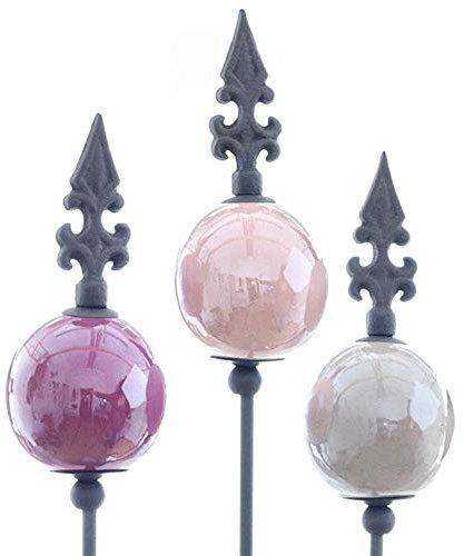finehomegarden Rosenkugel Harmony | 3er Set | Gartenstecker | Keramik | H109 cm x Ø 7 cm, farbig abgestimmt | lila, grau, rosa.