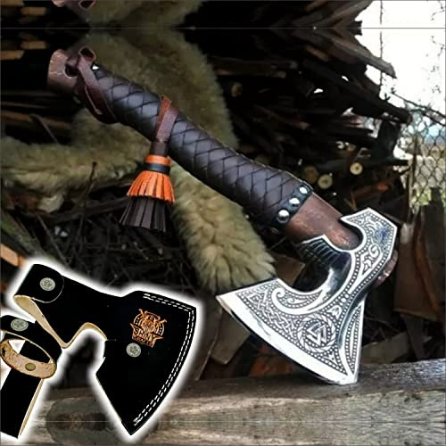 Shiny Crafts® -Viking Axe- Beautiful Handmade Bearded Hatchet, Best Gift for Men, Best Birthday Gift with Sheath