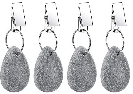 Tablecloth Weights Hangers, Tablecloth Pendant Stone Table Cover Weights with Metal Clips for Outdoor Party Picnic Table Decoration (Grey, 4pcs)