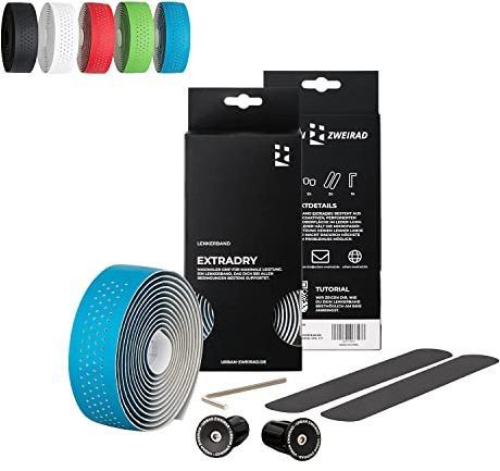 URBAN ZWEIRAD Premium Extra Dry - Fahrrad Lenkerband blau - Lenkradband Rennrad - Griffband selbstklebend inkl. Lenkerband Stopfen - Gravel, Rennrad Lenkerband
