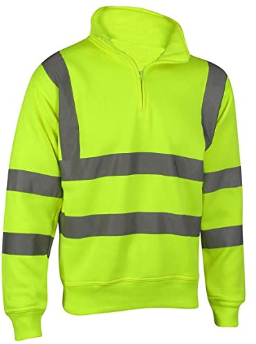 FAIRY BOUTIQUE Mens Hi Vis Quarter Zip Sweatshirt Adults High Visibility Pull Over Sweater Fleece Jumper Work Wear Top (Yellow Small)