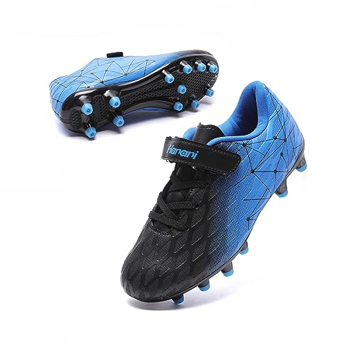 Boys Football Boots Shoes Kids Girls FG/AG Soccer Athletics Training Sport Running Shoes Profession Competition Teenager Indoor Outdoor Cleats Sneakers for Unisex Black Blue EU30 Convert 12UK Child