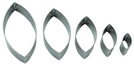 BekkiB 7760 Lot de 5 emporte-pièces ovales en acier inoxydable en 5 tailles Forme de terrasse pour biscuits, biscuits, yeux Linzer Passe au lave-vaisselle