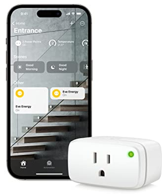 Eve Energy (Matter) - Smart Plug, App and Voice Control, 100% Privacy, Matter Over Thread, Works with Apple Home, Alexa, Google Home, SmartThings