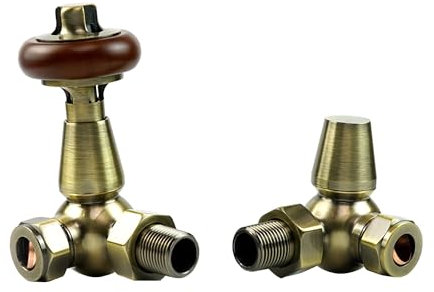 Traditionelles Heizkörperventil Ecke – VANCOCO Traditionelles Thermostatventil, Paar, antikes TRV, Massivholz, Handrad, klassisches Heizkörperthermostat (antikes Messing)