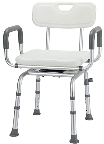 Sonnewelt Sgabello da doccia, girevole a 360°, con schienale e bracciolo, regolabile in altezza, 40-48 cm, piedini antiscivolo, stabile, per anziani