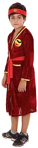 HPO Halloween Party Online Teen Karate Kung Fu Bathrobe Costume, Red Cosplay Costume, Perfect for Halloween, Soft Synthetic Fabric
