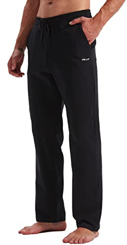 WILLIT Jogginghose Herren Baumwolle Trainingshose Sporthose Lang Freizeithose Fitness Yogahose Sweathose Lounge Pants Loose Männer mit Taschen Schwarz XL