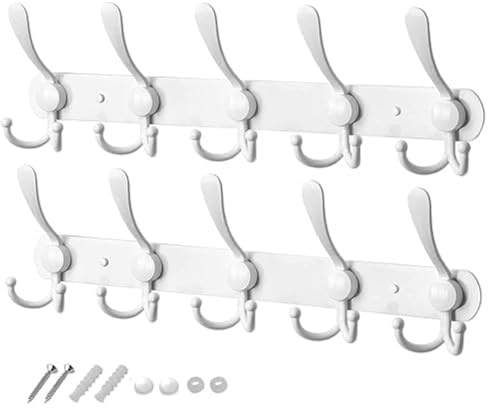 GlazieVault Coat Hooks for Wall - Stainless Steel Coat Racks (2 Pack) - Heavy Duty Coat Hook Wall Mounted - Premium Design Rust Free Coat Hanger for Clothes (White Tri)
