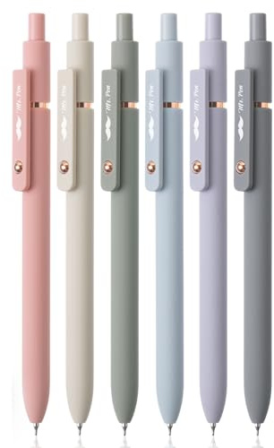 Mr. Pen- Retractable Gel Pens with Rose Gold Ring and Ball, 6 Pack, Morandi Barrels, Japanese Black Gel Pens, Fast Dry, Gel Pens Fine Point 0.5mm, Smooth Writing Aesthetic Pens for Journaling