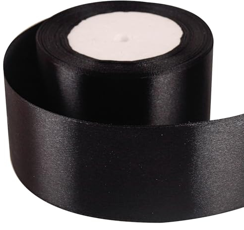 50mm Black Ribbon for Gift Wrapping 22M,Black Satin Ribbons Fabric 50mm Thick for Crafting Hair Bow Christmas Polyester Ribbon Cake Wedding Party Balloon Car Ribbons Decoration