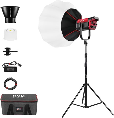 GVM PRO 200 W LED-videolampa med softbox, Bowens COB LED-videolampa studioljus, 2 700 K~6 800 K LED fotografi kontinuerligt ljus för studio YouTube, film, 45 400 lux/1 m fotoljus, videolampa, DMX