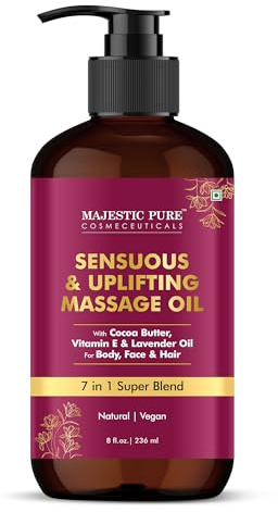 Majestic Pure Cocoa Massage Oil 8 fl oz - with Cocoa Butter, Vitamin E & Lavender Oil, Invigorating & Relaxing Massage Oil, for All Skin Types, Men & Women
