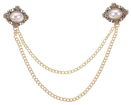 AOKWAWALIY Hommes Perle Broche Épinglette Badge Avec Chaînes Suspendues Cristal Broches Rondes Épingles De Col Strass Perle Costume Chemise Revers Bijoux De Mode Pour Hommes