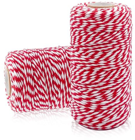 ZOSIGN 2 Pièces Ficelle Coton Noël, 2mm 100M Ficelle Rouge et Blanche, Ficelle de Coton pour Emballage Cadeau de Noël, Pâtisserie, Cuisine, Bricolages et Décoration
