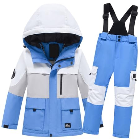 YIzdegg skiddräkt för barn, flickor och, tryckt, långärmad, förtjockad sammet, varm, vind- och vattentät, topp och byxor, 2-delad outfit mus joggingdräkt, blå, 7-9 År