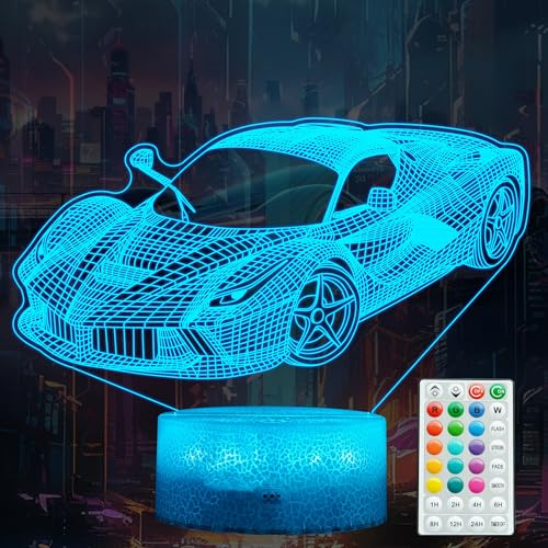POSSHE Auto-Geschenke für Männer, Rennfahrzeug-Nachtlicht mit Fernbedienung, 16 Farbwechsel, Timer, RGB-Blinkmodus und dimmbar, coole Geschenke für Jungen, Weihnachtsdekoration