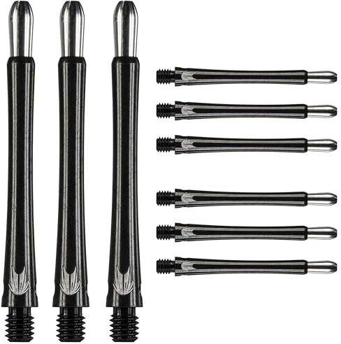 Target Darts Grip Style Aluminium Shaft - Pack of 9 | Black, Medium (48.8mm) | Professional Darts Accessories, 2BA Shaft Multipack with Rings, Dart Shaft Multipack, Dart Stems
