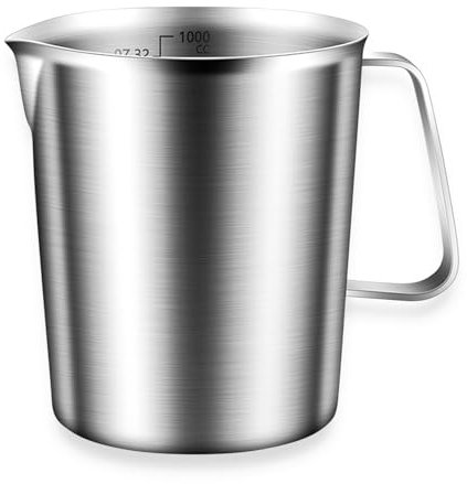 Edelstahl Messbecher 1L,Milchkännchen mit Markierung mit Griff Lebensmittelqualität 304 Edelstahl Messbecher mit großem Fassungsvermögen Spülmaschinengeeignet messbecher 1000ml