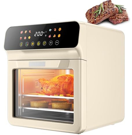 HLGKBY Combo de Horno Tostador y freidora de Aire, Horno de convección multifunción de 12 L con Ventana Visible, Mini Horno de convección de encimera de Aire Caliente de 360 ​​°, White