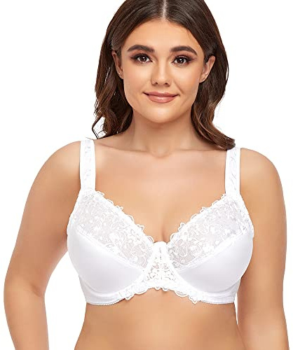 Ayigedu UK Women's Underwire Full Coverage Bra Non Padded Plus Size Minimizer Bras 38G White