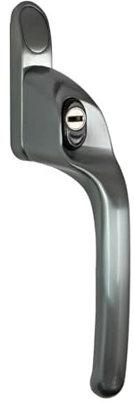 Kännare offset låsande höger hand fönsterhandtag i hårddex grafitfinish och mått 168 mm x 32 mm x 97 mm